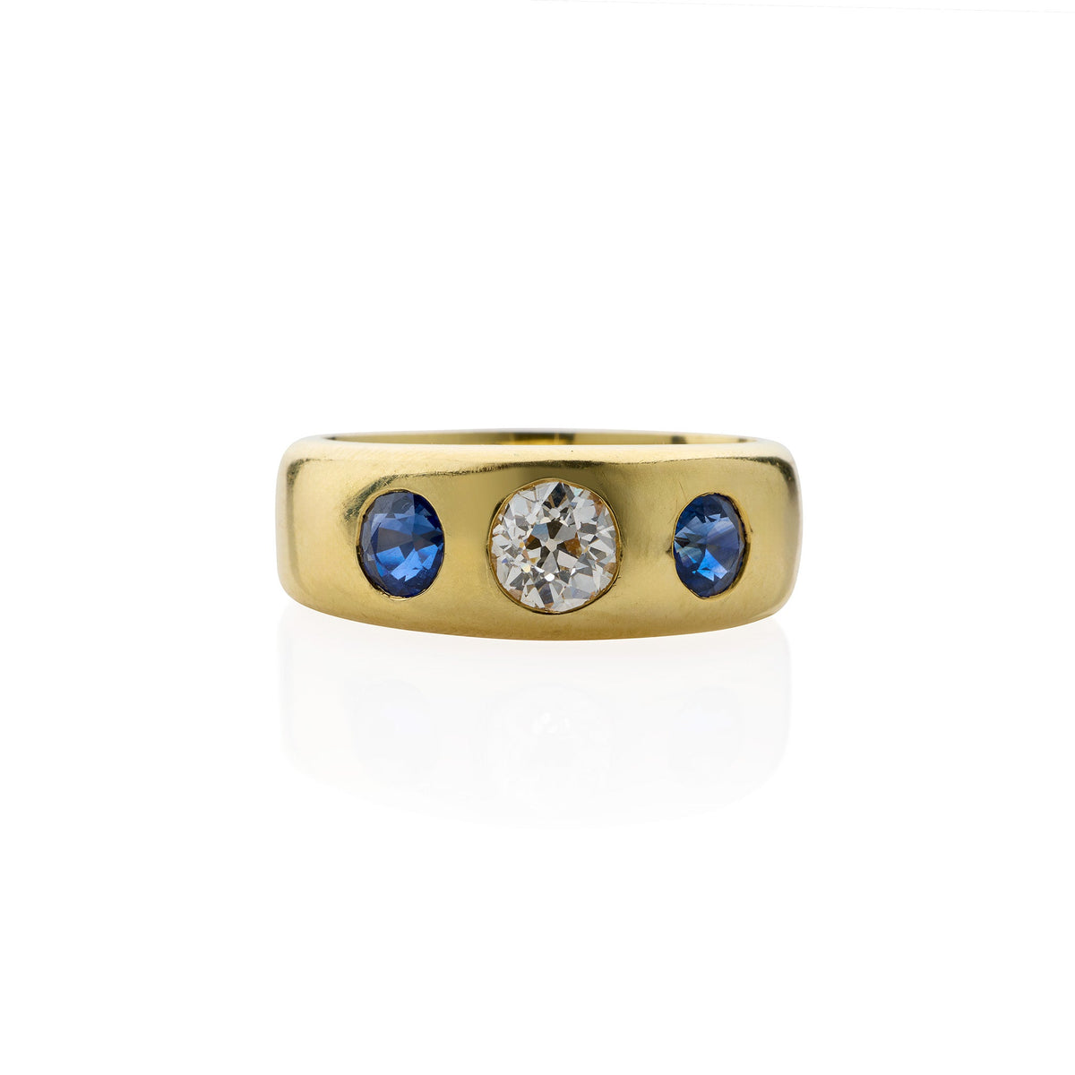 Pair of Victorian Three Stone Diamond, Ruby and Sapphire Rings