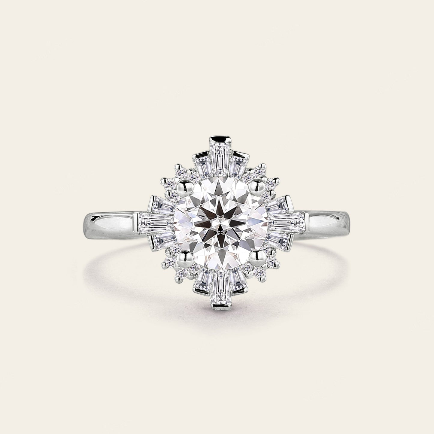 Art Deco Round Moissanite Cluster Engagement Ring Rose Gold