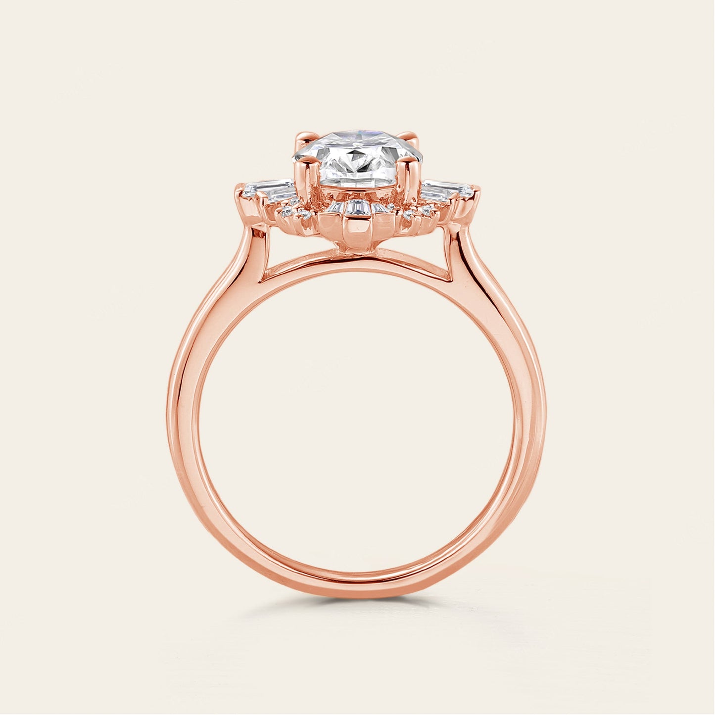 Art Deco Round Moissanite Cluster Engagement Ring Rose Gold