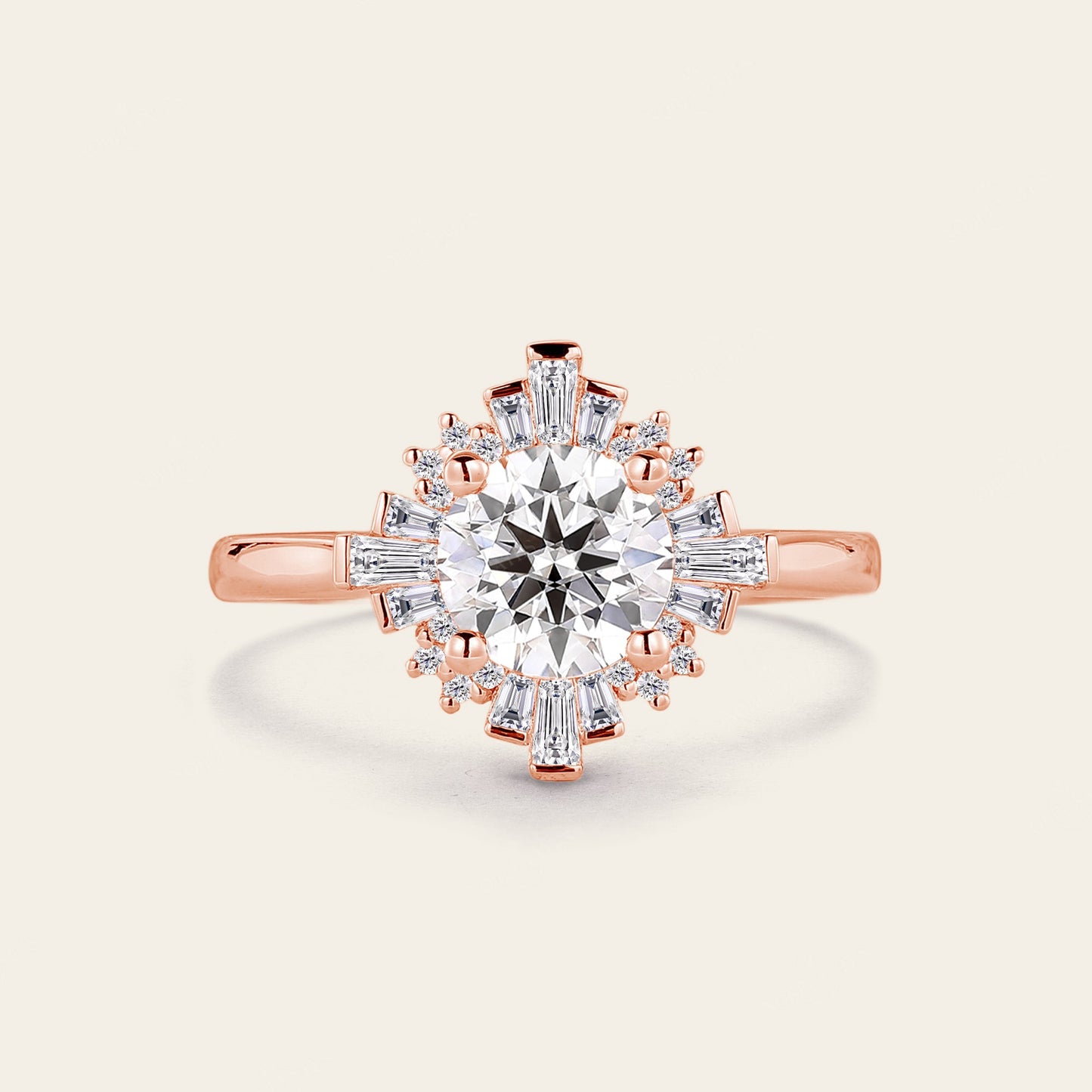 Art Deco Round Moissanite Cluster Engagement Ring Rose Gold