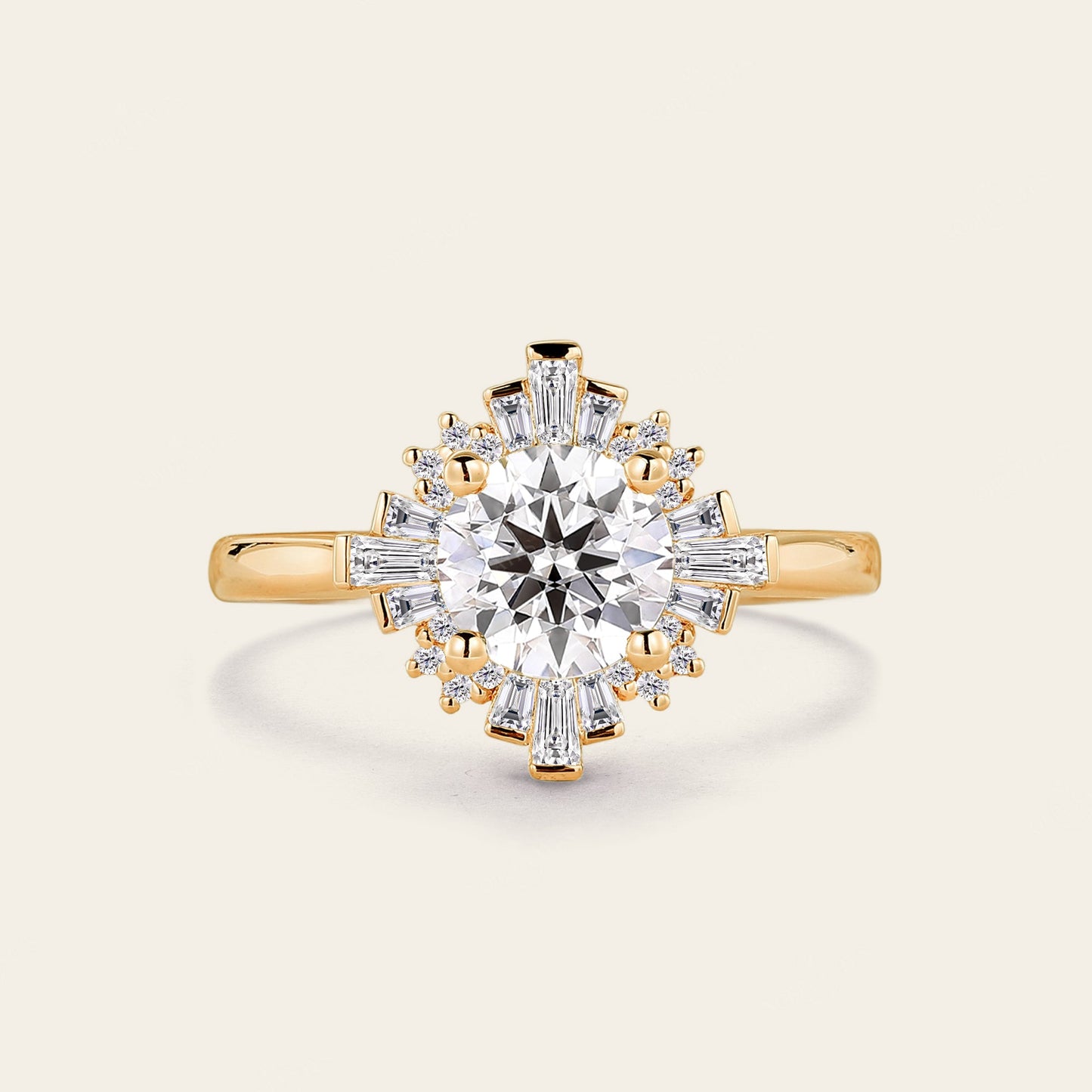 Art Deco Round Moissanite Cluster Engagement Ring Rose Gold