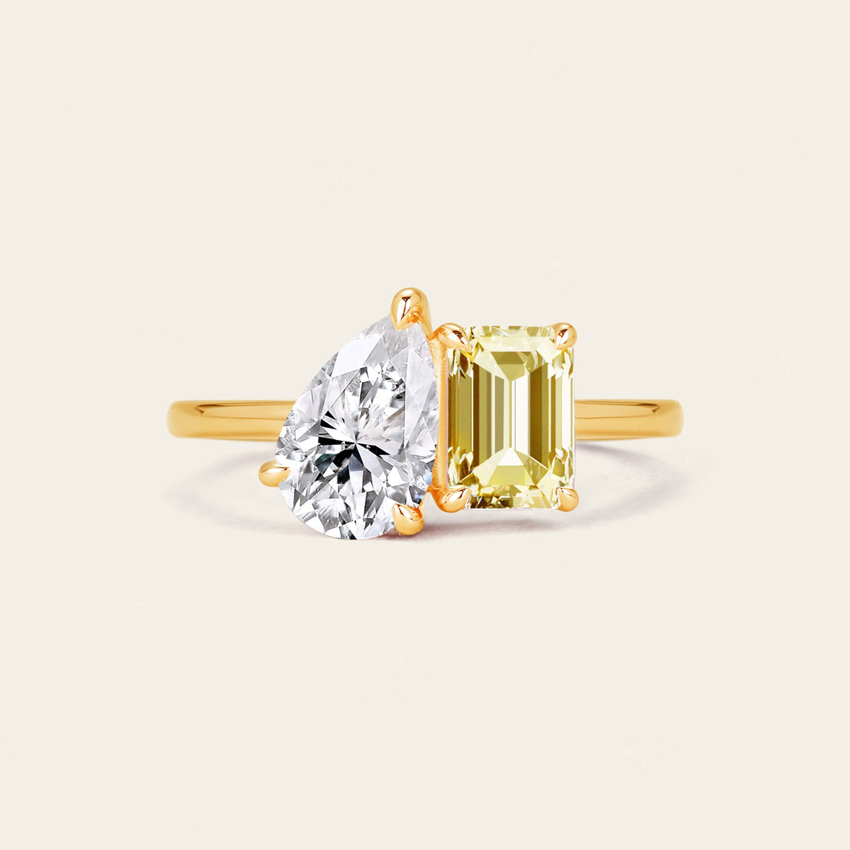 IGI Pear & Emerald Yellow Lab-Grown Diamond Toi et Moi Ring