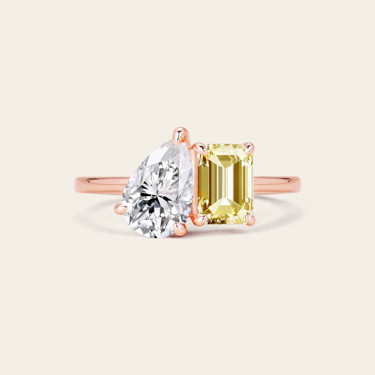 IGI Pear & Emerald Yellow Lab-Grown Diamond Toi et Moi Ring