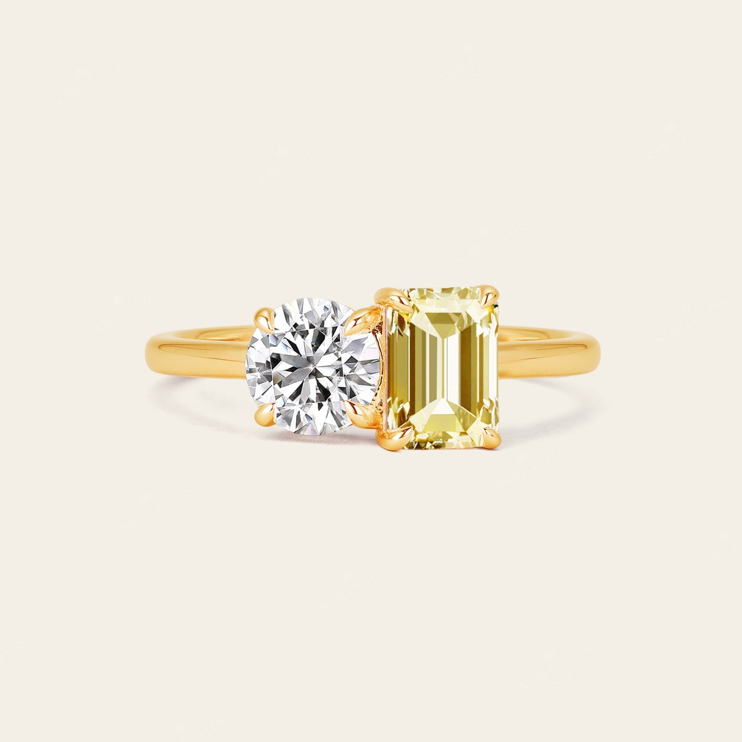Art Deco IGI Yellow Lab-Grown Diamond Toi et Moi Two Stones Ring