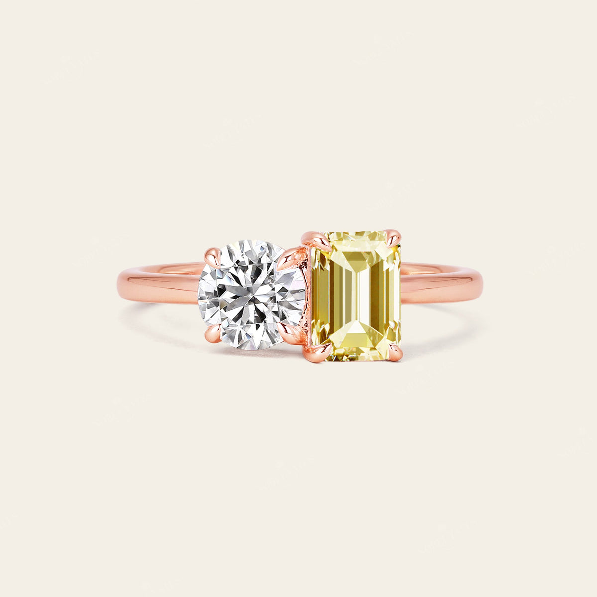 Art Deco IGI Yellow Lab-Grown Diamond Toi et Moi Two Stones Ring
