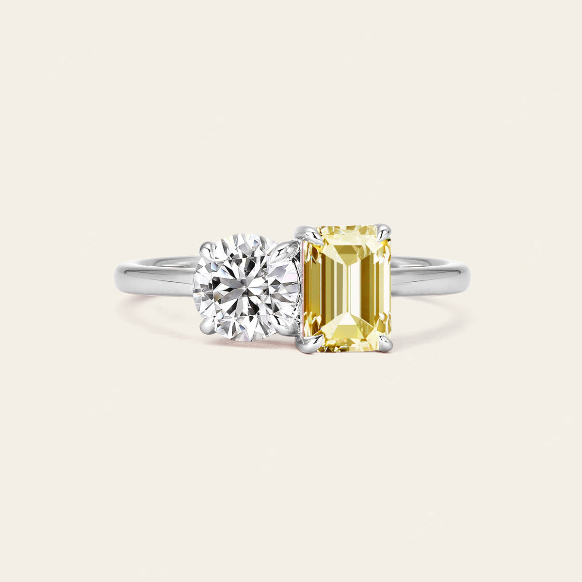 Art Deco IGI Yellow Lab-Grown Diamond Toi et Moi Two Stones Ring