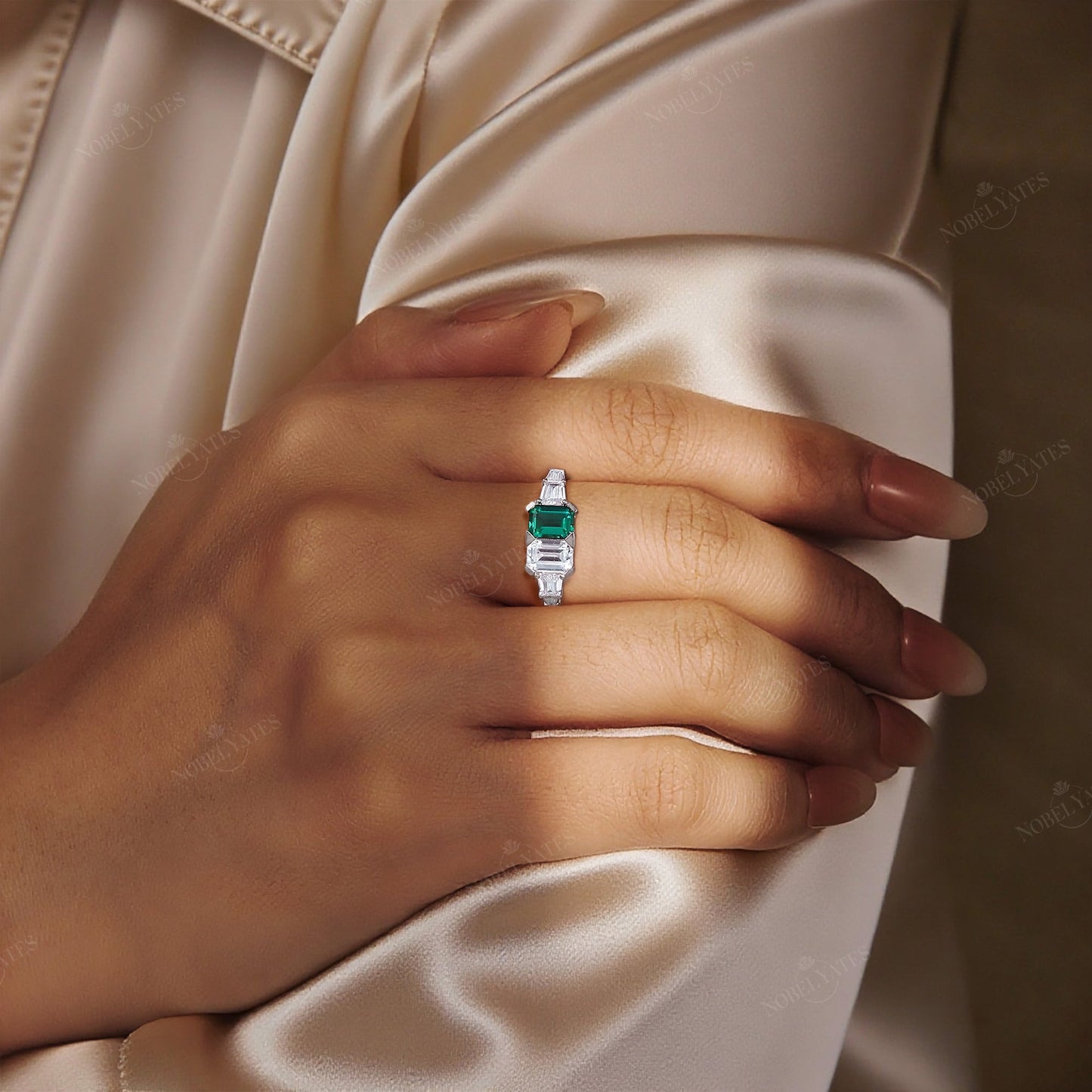 Art Deco Lab Emerald & IGI Lab Grown Diamond Engagement Ring