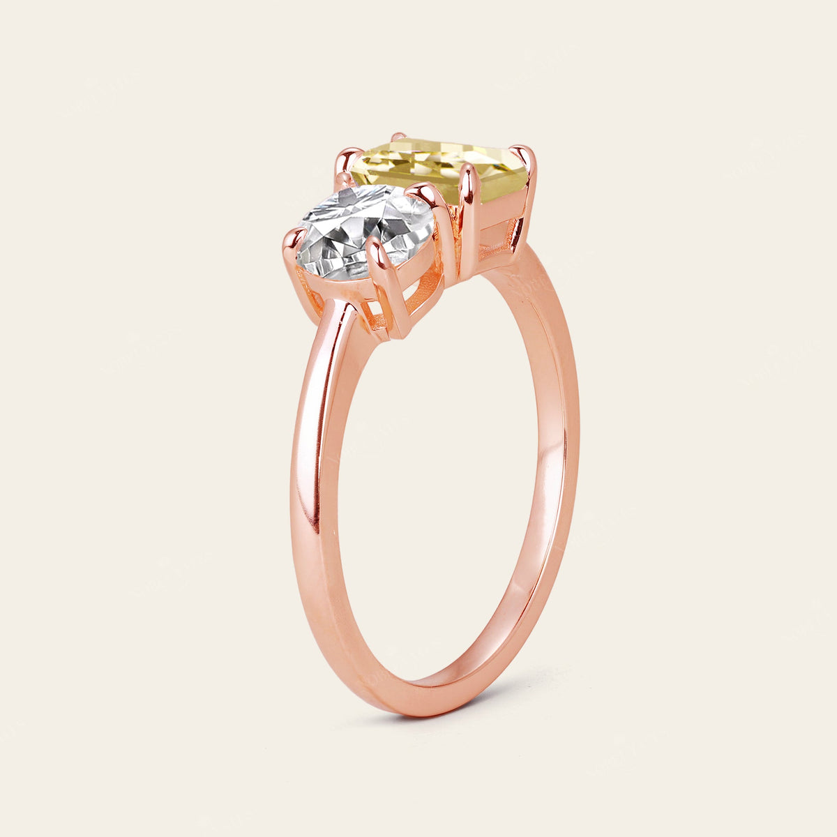 Art Deco IGI Yellow Lab-Grown Diamond Toi et Moi Two Stones Ring