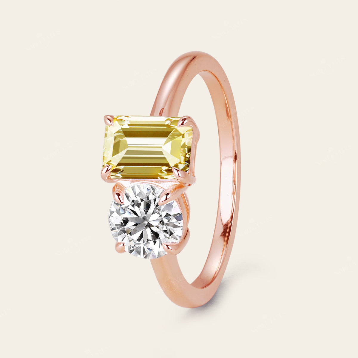 Art Deco IGI Yellow Lab-Grown Diamond Toi et Moi Two Stones Ring
