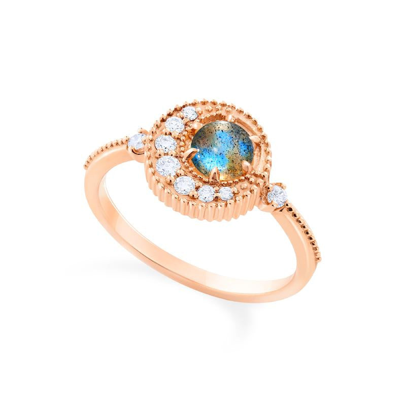 [Luna] Crescent Moon Ring in Labradorite