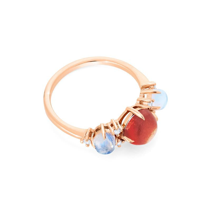 [Celestine] Interstellar Three Stone Ring in Sunstone, Moonstone, and Labradorite