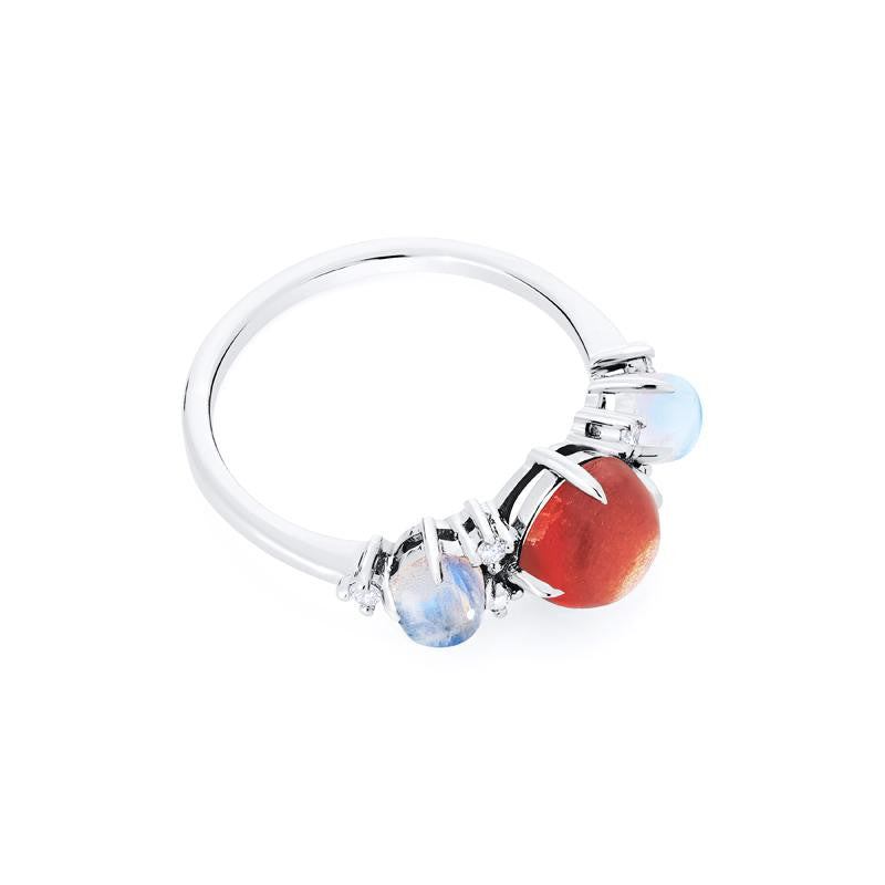 [Celestine] Interstellar Three Stone Ring in Sunstone, Moonstone, and Labradorite