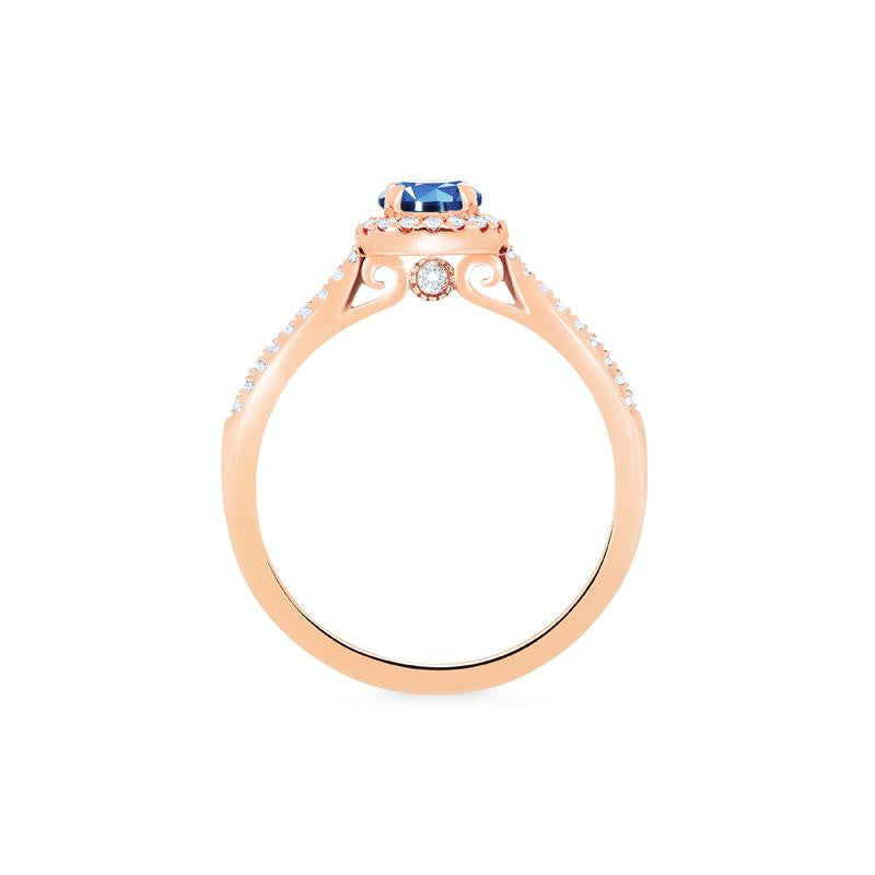 [Nova] Petite Halo Diamond Ring in Lab Blue Sapphire