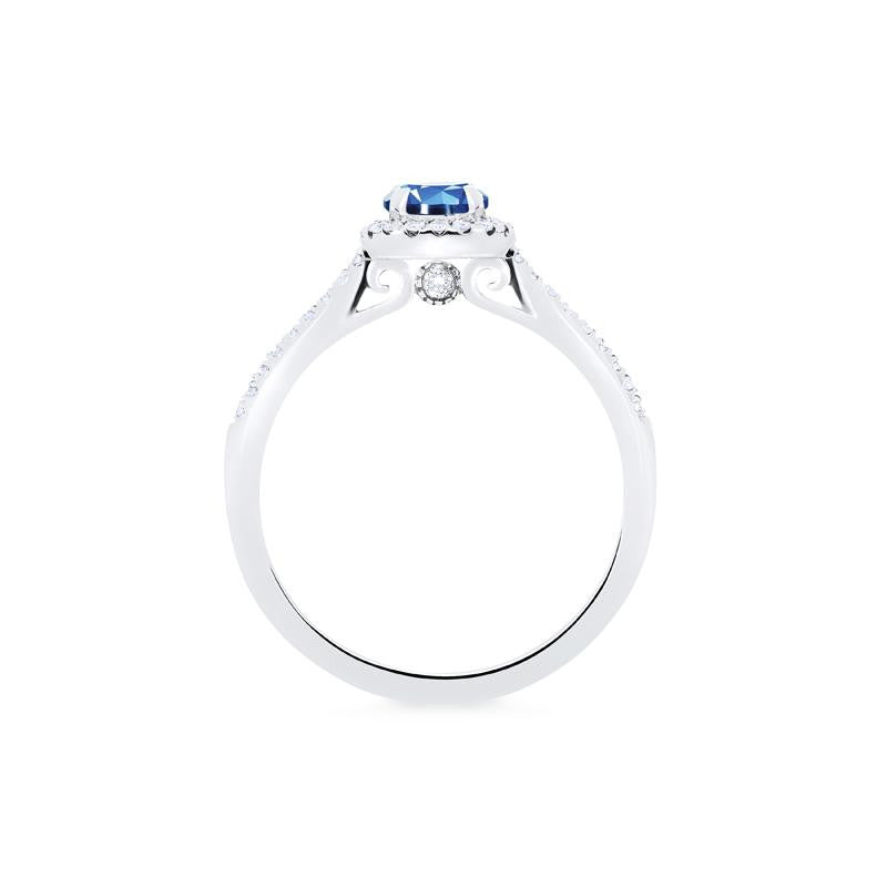 [Nova] Petite Halo Diamond Ring in Lab Blue Sapphire