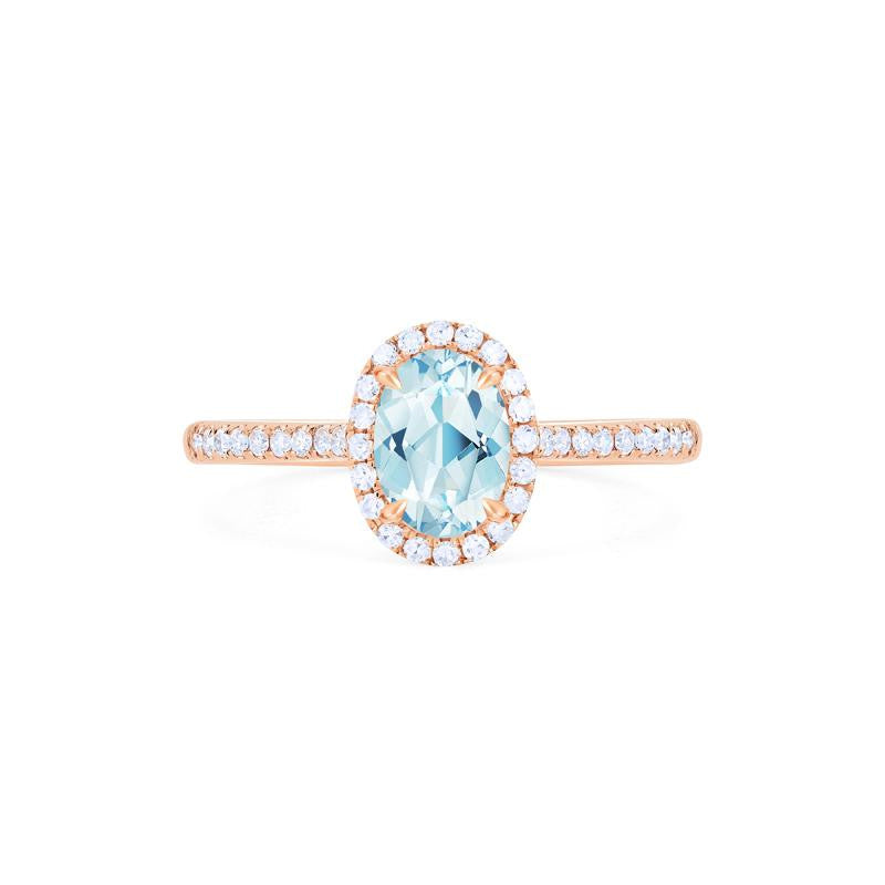[Lenora] Petite Oval Halo Diamond Ring in Aquamarine