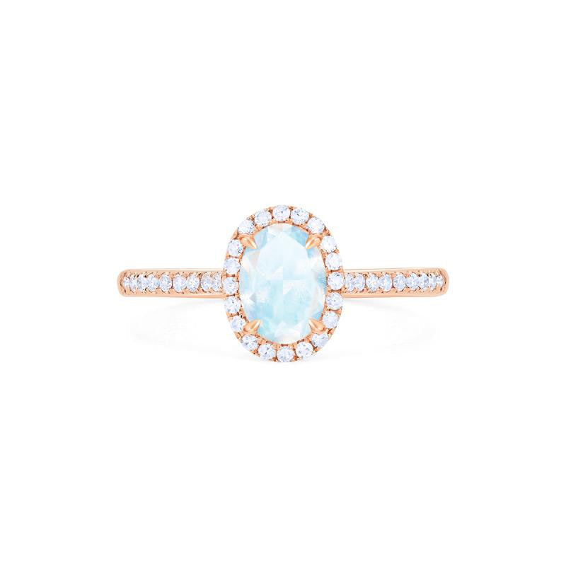 [Lenora] Petite Oval Halo Diamond Ring in Moonstone