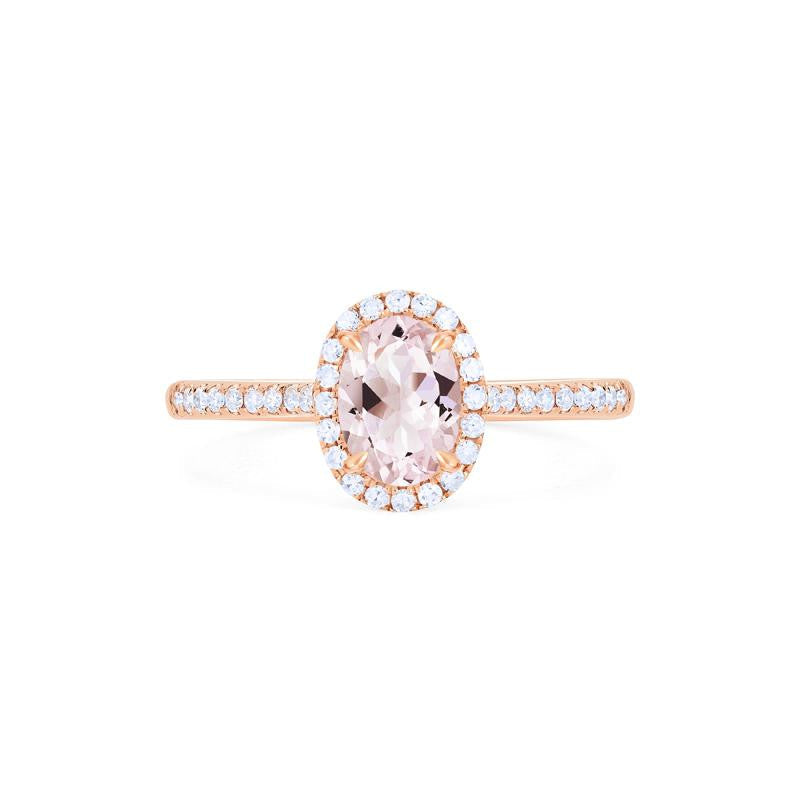 [Lenora] Petite Oval Halo Diamond Ring in Morganite
