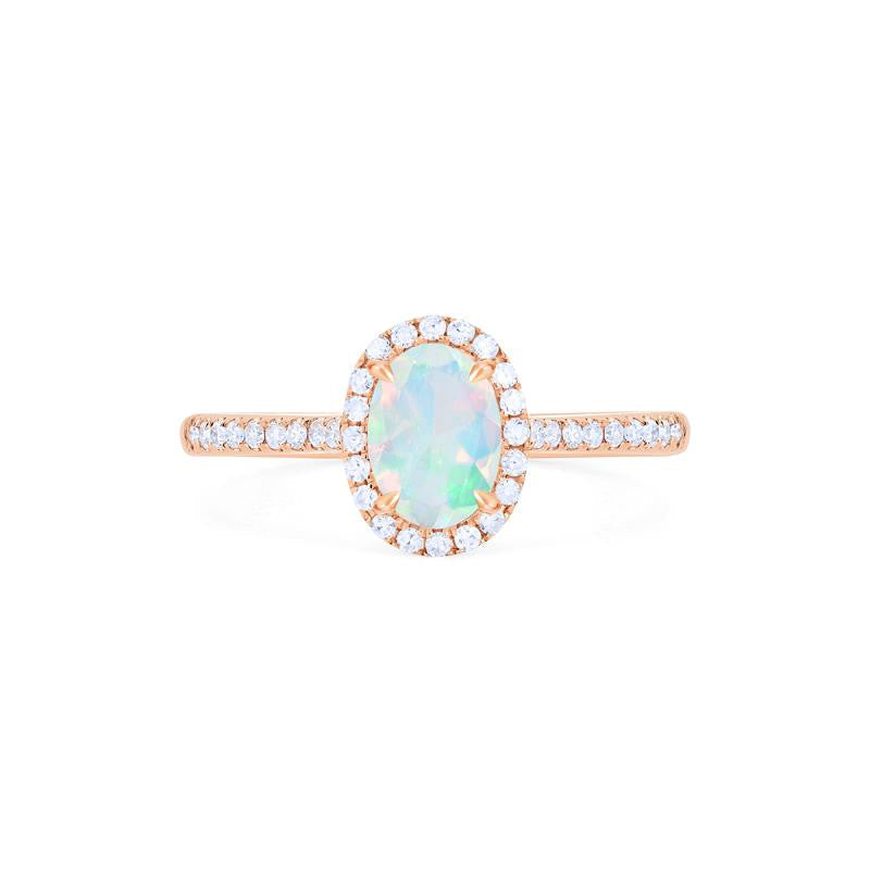 [Lenora] Petite Oval Halo Diamond Ring in Opal