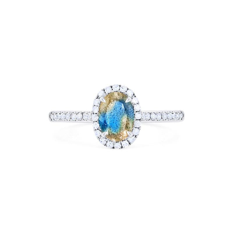 [Lenora] Petite Oval Halo Diamond Ring in Labradorite