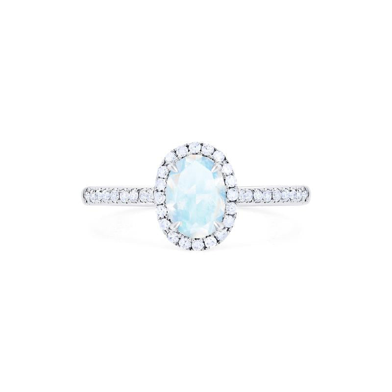 [Lenora] Petite Oval Halo Diamond Ring in Moonstone