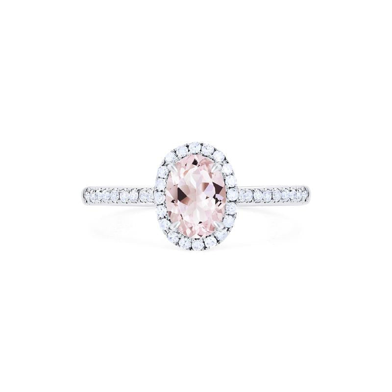 [Lenora] Petite Oval Halo Diamond Ring in Morganite