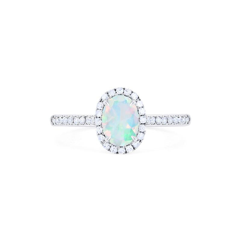 [Lenora] Petite Oval Halo Diamond Ring in Opal