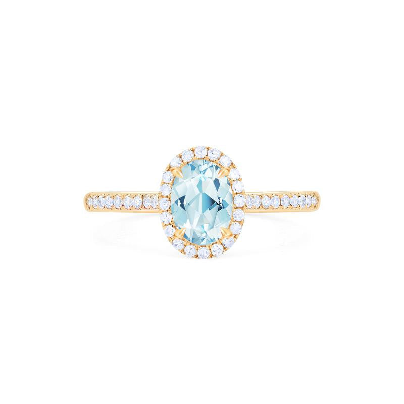 [Lenora] Petite Oval Halo Diamond Ring in Aquamarine