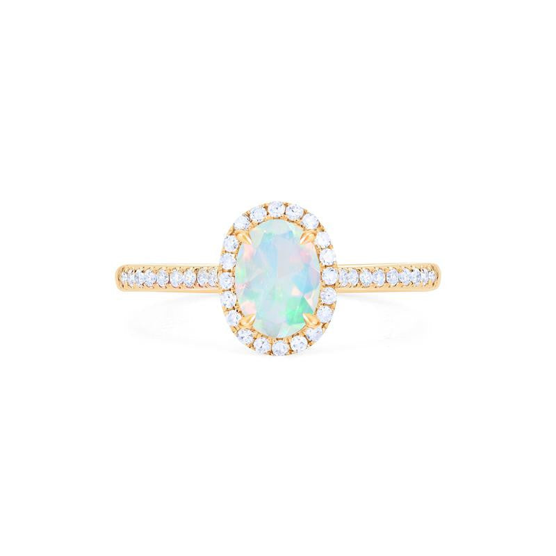 [Lenora] Petite Oval Halo Diamond Ring in Opal