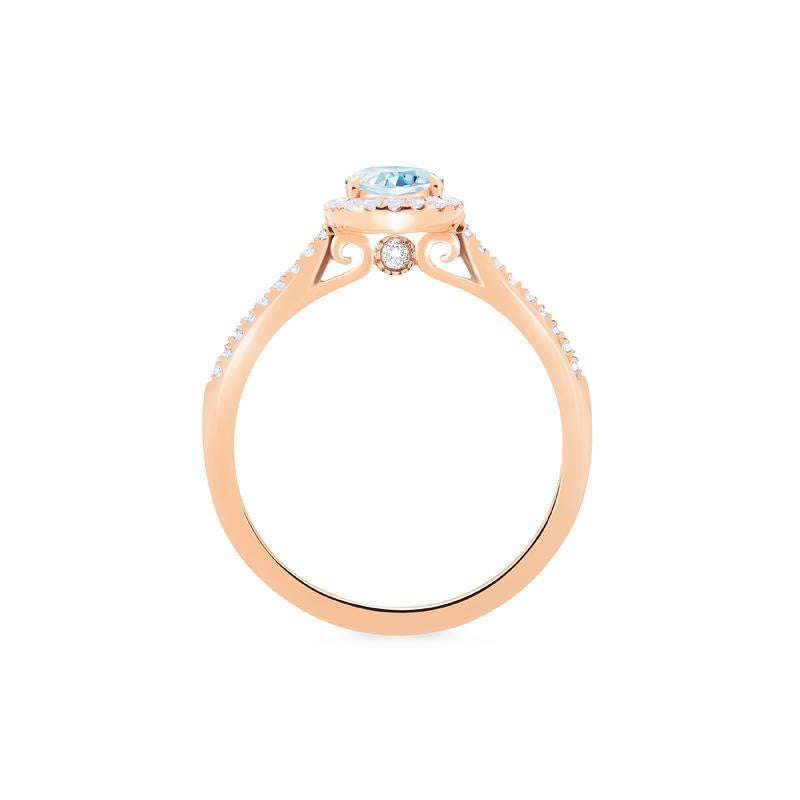 [Lenora] Petite Oval Halo Diamond Ring in Aquamarine