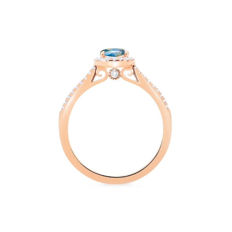 [Lenora] Petite Oval Halo Diamond Ring in Labradorite