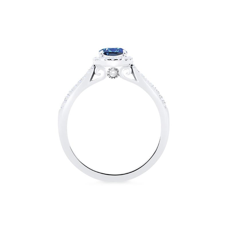 [Lenora] Petite Oval Halo Diamond Ring in Lab Blue Sapphire