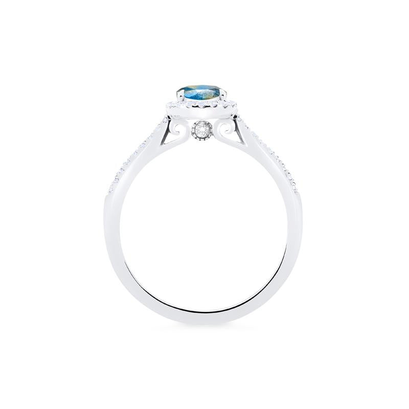 [Lenora] Petite Oval Halo Diamond Ring in Labradorite