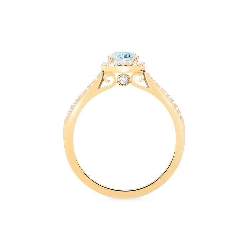 [Lenora] Petite Oval Halo Diamond Ring in Aquamarine