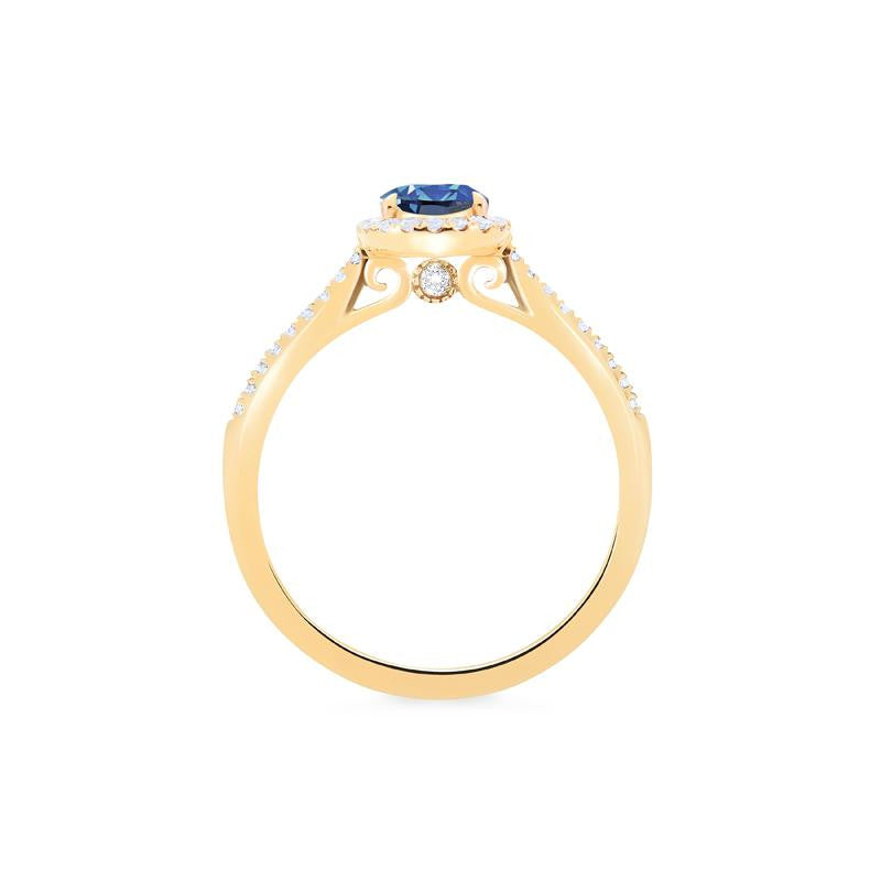 [Lenora] Petite Oval Halo Diamond Ring in Lab Blue Sapphire