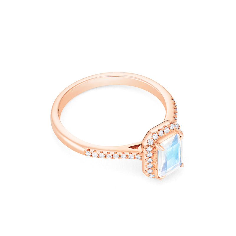 [Kimberly] Emerald Cut Halo Diamond Ring in Moonstone