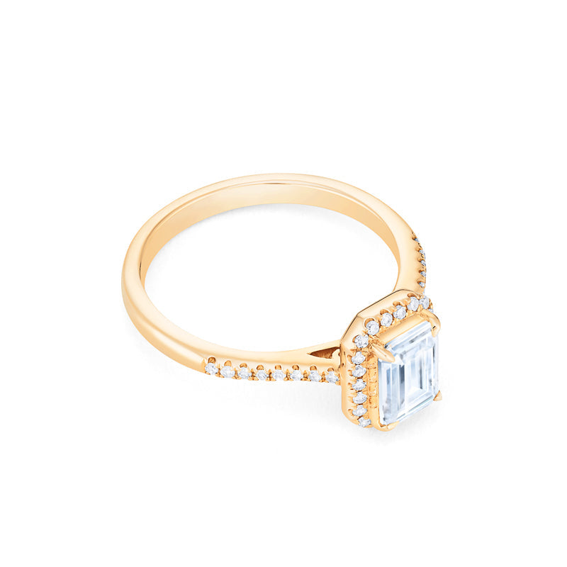[Kimberly] Halo Diamond Emerald Cut Engagement Ring in Diamond / Moissanite