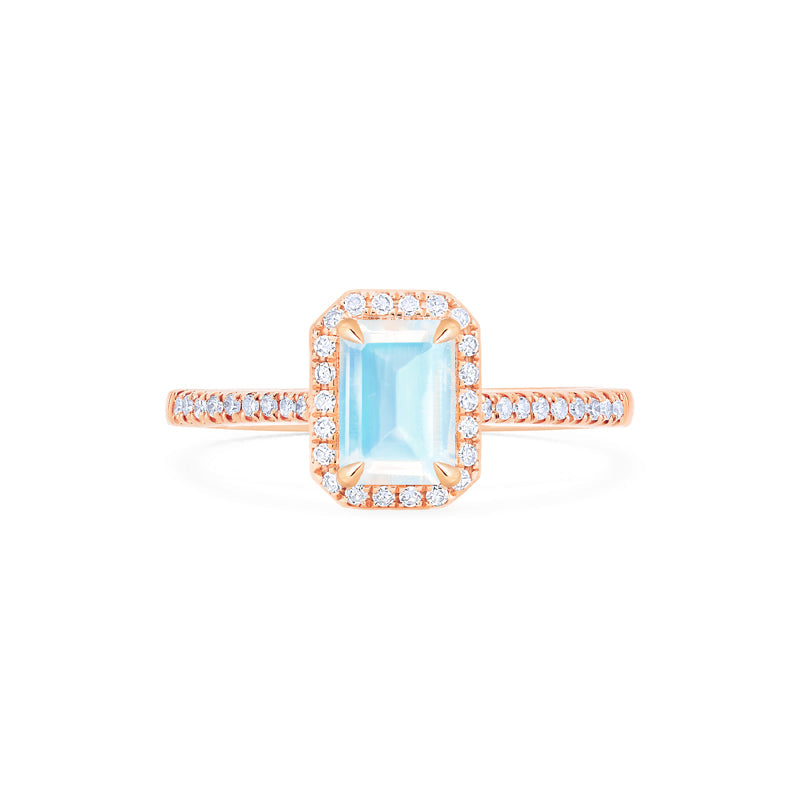 [Kimberly] Emerald Cut Halo Diamond Ring in Moonstone