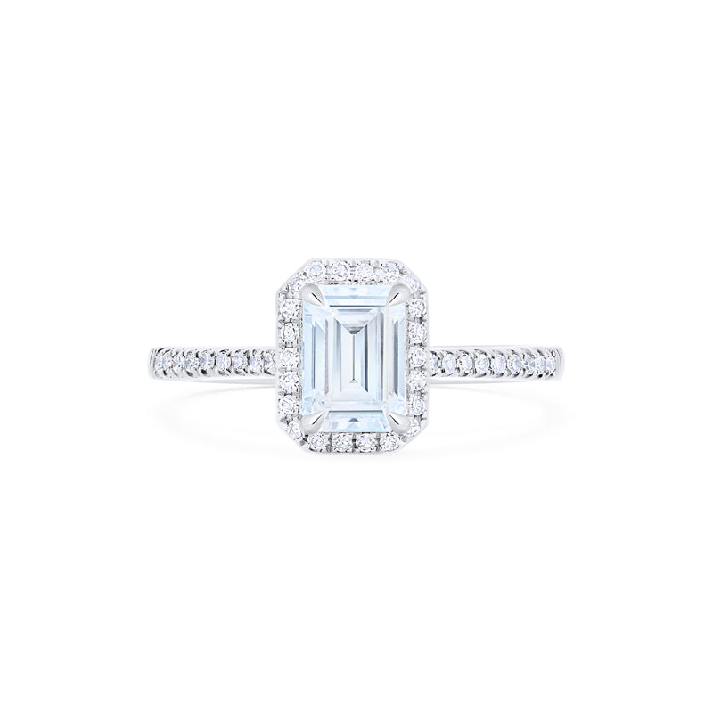 [Kimberly] Halo Diamond Emerald Cut Engagement Ring in Diamond / Moissanite