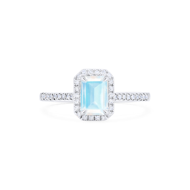 [Kimberly] Emerald Cut Halo Diamond Ring in Moonstone