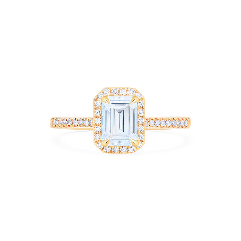 [Kimberly] Halo Diamond Emerald Cut Engagement Ring in Diamond / Moissanite