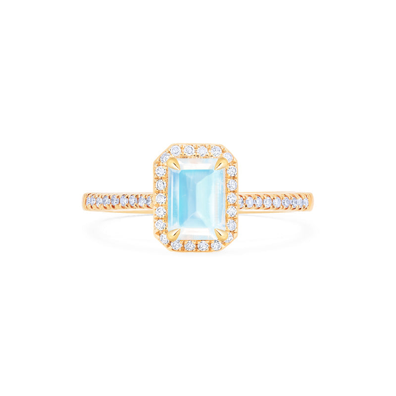 [Kimberly] Emerald Cut Halo Diamond Ring in Moonstone