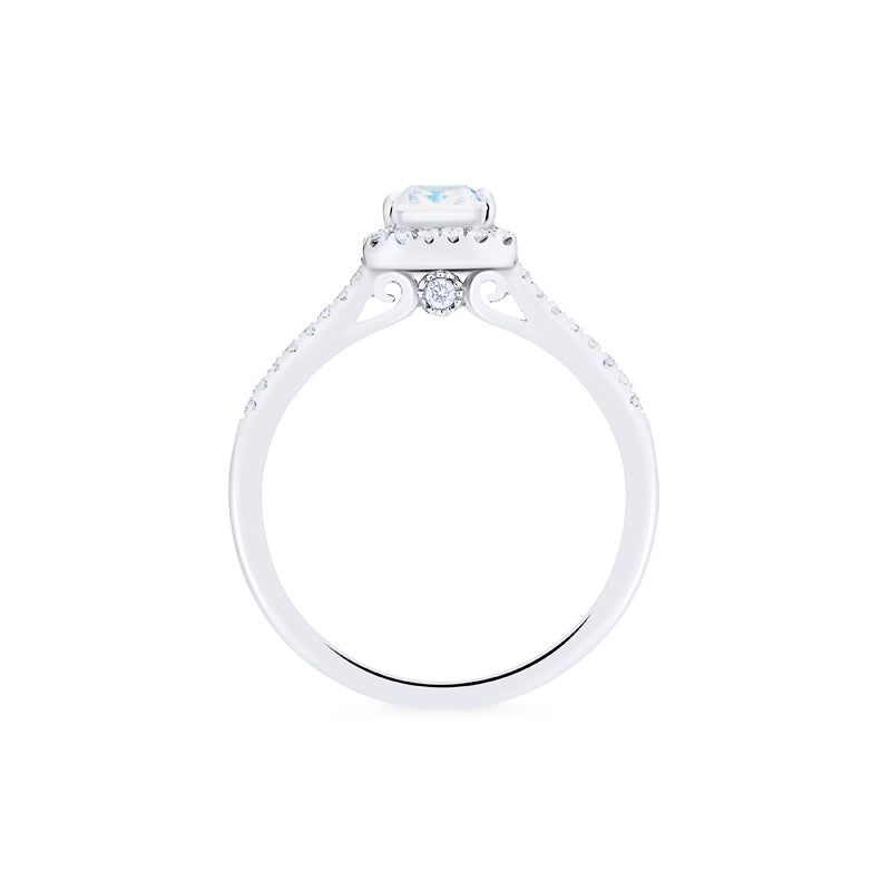 [Kimberly] Emerald Cut Halo Diamond Ring in Moonstone