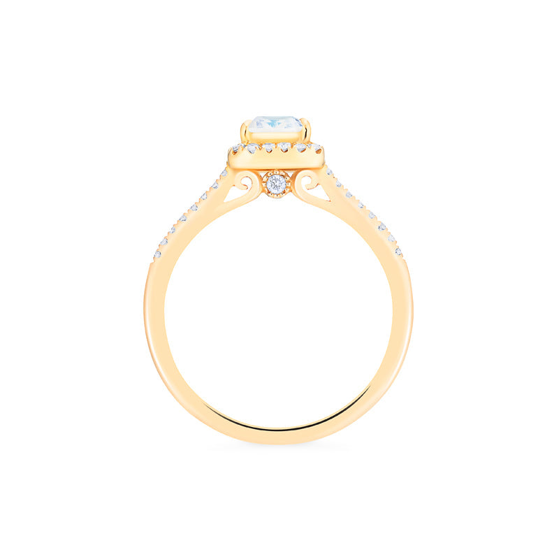 [Kimberly] Emerald Cut Halo Diamond Ring in Moonstone