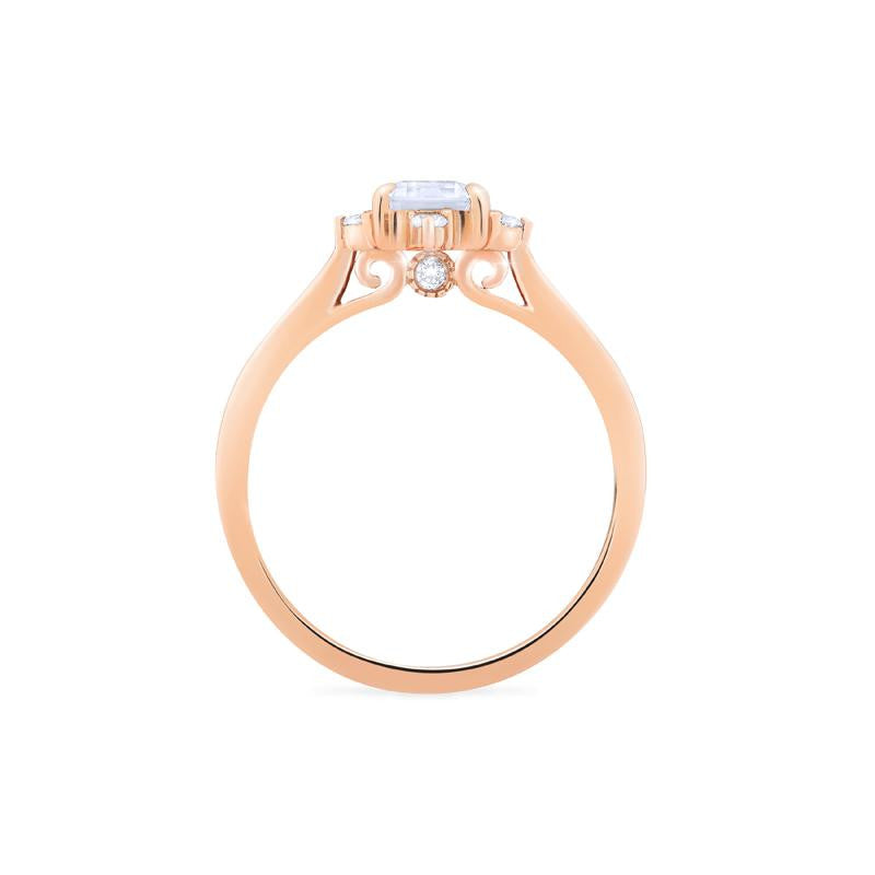[Justine] Mid Century Emerald Cut Engagement Ring in Diamond / Moissanite