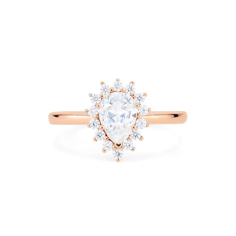 [Camellia] Vintage Bloom Halo Pear Engagement Ring in Diamond / Moissanite
