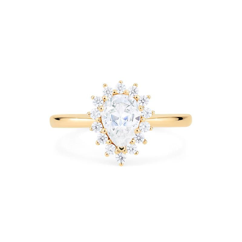 [Camellia] Vintage Bloom Halo Pear Engagement Ring in Diamond / Moissanite