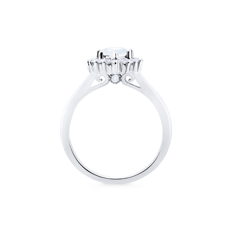 [Camellia] Vintage Bloom Halo Pear Engagement Ring in Diamond / Moissanite