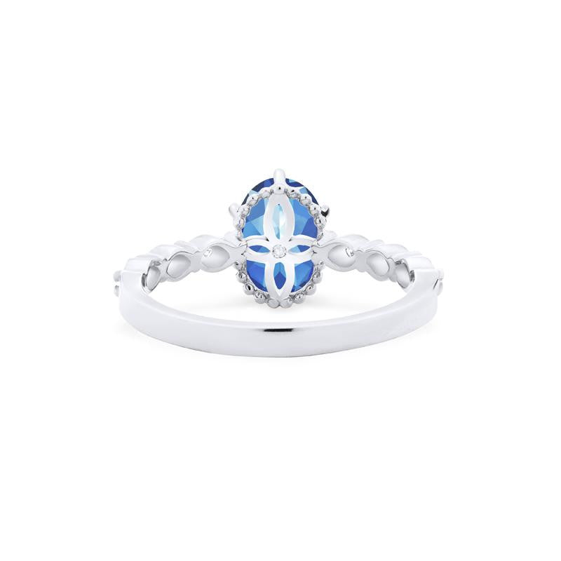 [Evelina] Vintage Classic Crown Oval Engagement Ring in Lab Blue Sapphire