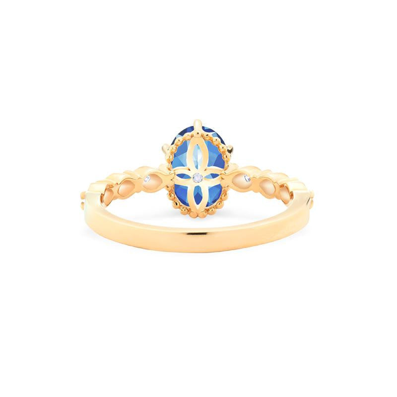 [Evelina] Vintage Classic Crown Oval Engagement Ring in Lab Blue Sapphire