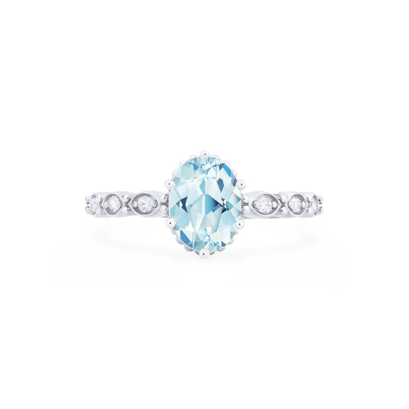 [Evelina] Vintage Classic Crown Oval Engagement Ring in Aquamarine